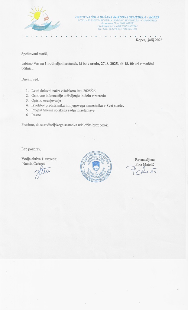 1. roditeljski sestanek 2025